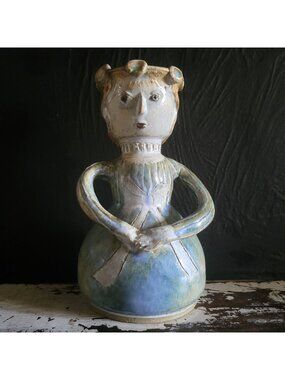 Clay Bay Pottery Figure Vase Girl With Crown Signed By Jeanne Svien Aurelius